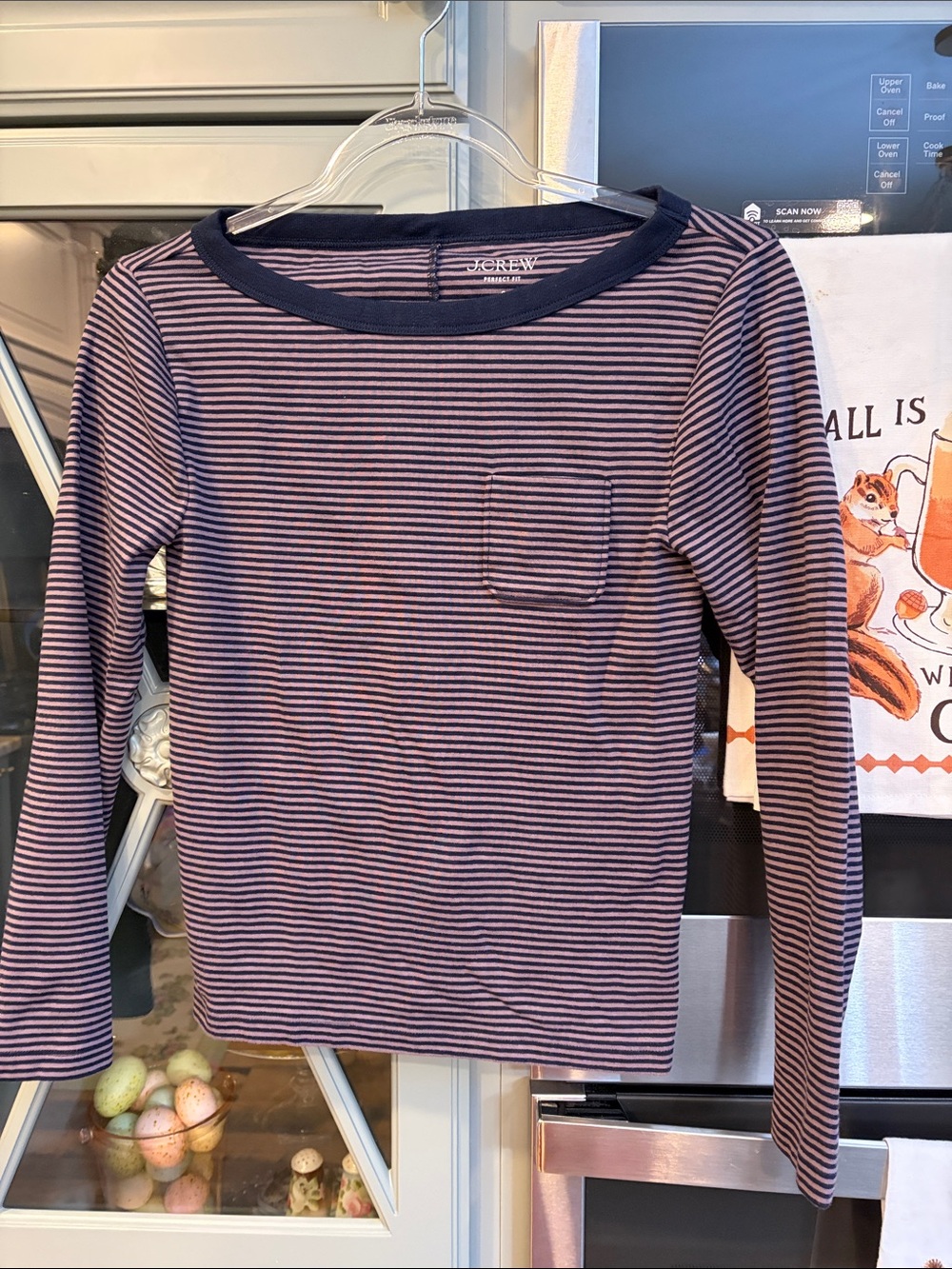 J. Crew Navy Lavender Cotton Long Sleeve Striped Tee Small NWT